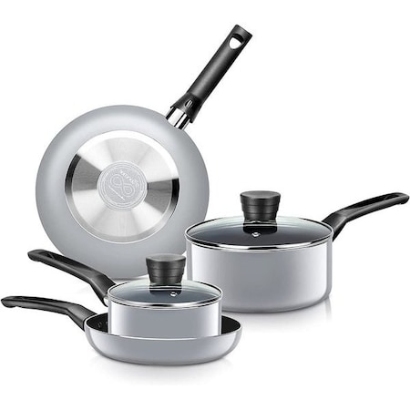 Serenelife Kitchenware Pots & Pans Set - Basic Kitchen Cookware, Black Non-Stick Coating Inside, Heat Resistant SLCW6GRY